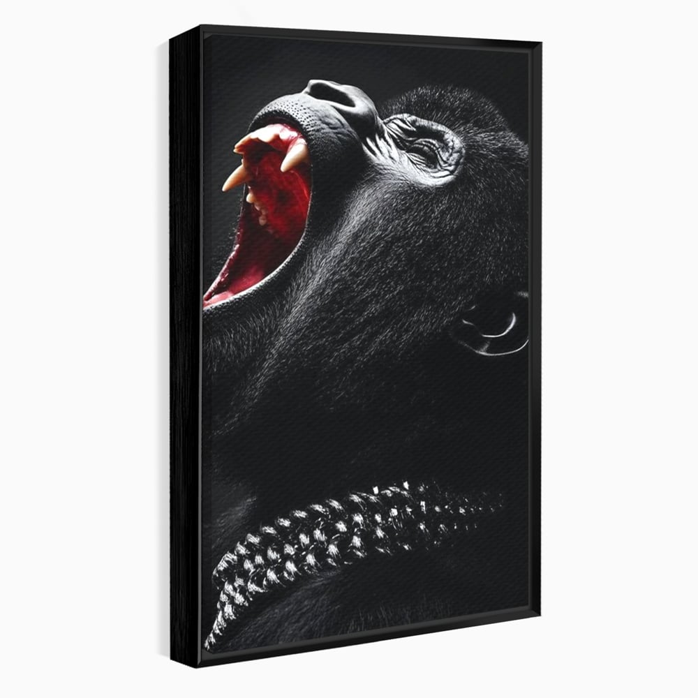 Tablou canvas cu tablou canvas cu gorila furioasa, in rama de aluminiu negru